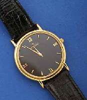 MOVADO HERRENARMBANDUHR MUSEUMSWATCH, SCHWEIZ UM 1990, METALL HARTVERG., EDELST.- BOD. AUFGEDR., MINERALFLACHGL., LEDERBD. M. ORIG. STIFTSCHL., ...