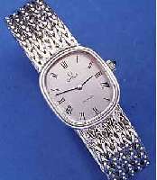 OMEGA DEVILLE DAMENSCHMUCKBANDUHR, STERLING- SILBER ROD., SCHWEIZ UM 1974, BOD. AUFGEDR., SCHMUCKKRONE, RUNDANKERWERK, VERG., 17 ST., KAL. 625, ...