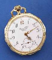 LONGINES HERRENTASCHENUHR, OFFEN, SCHWEIZ UM 1912, 18 CT. GG, RAND MEHRFLÄCHIG, PERF. EMAIL -BL. M. VERKÄUFERSIGN., BOD. SYMMETR. GUILL., VERSCHL. ...