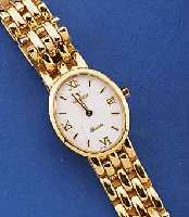 VICEROY DAMENGOLDBANDUHR, SCHWEIZ UM 1994, GG 750/000 INCL. GG-BAND M. DOPPELTER UNSICHT- BARER FALTSCHL., QUARTZWERK, VOR SCHÄTZUNG BATT. ERN., ...