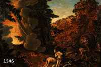 UNBEKANNTER MALER, DEUTSCH, UM 1620-30, ADAM UND EVA WERDEN AUS DEM PARADIES VER- TRIEBEN, DER ZORN GOTTES ALS FEUER DARGESTELLT EINIGE TIERE ...