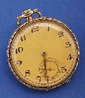 HERRENTASCHENUHR ANONYM, SCHWEIZ UM 1925, 18 CT. GG, RÄNDER WIE BÜGEL RELIEF., VERG. BL., FLACHE AUSF., 17 ST., BRÜCKENANKERWERK, KOMP.- UNR., ...