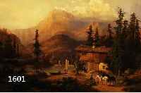 BAUMGARTNER, H. LT. BUSSE-VERZ. ERWÄHNT IN DEN 1850ER JAHREN, HIER: ROMANTISCHE ALPINE LANDSCHAFT MIT GEHÖFT, SEE UND PERSONENSTAF- FAGEN, ...