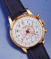 CIMIER ARMBANDUHRSCHEINCHRONOGRAPH, M. UNRUH STOPP DURCH DRÜCKER AUßEN 2, METALL HART VERG. , EMAILFARB. KONTRASTZIFFERBL. M. TACHYMETER- ...