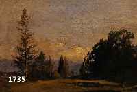 ROUX, CARL, 1826 HEIDELBERG-1894 MANNHEIM, MITTELGEBIRGSLANDSCHAFT MIT VEREINZELTEN BÄUMEN, ÖL/MALKARTON, RE. U. SIGN., CA. 24 X 35 CM, R.