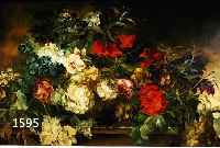 WITT, HEINRICH, ÜPPIGES BLUMENBOUQUET AM RANDE EINER TERRASSENBRÜSTUNG, IM HINTERGRUND BRÜCKE ÜBER BACHLAUF, ÖL/LWD, LI. U. SIGN., CA. 70 X ...
