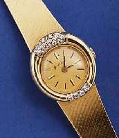 GENEVE DAMENSCHMUCKBANDUHR, SCHWEIZ F. D. DEUTSCH. MARKT UM 1974, GG 585/000 INCL. GG.-MILANAISEBD., EXCENTR. LÜN. FEIN VERARB. M. IN WG GEF. ...