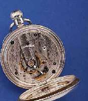 WALTHAM HERRENTASCHENUHR, OFFEN, USA/ENGLAND UM 1909, STERLING-SILBER-GEH. M. HALMARK VON BIRMINGHAM, 2-TEIL. EMAILBL., FEINHAARRISSIG BEI 7, ...