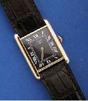 CARTIER HERRENARMBANDUHR TANK, SCHWEIZ, 925ER SILBER, HART VERG., BOD. SEITL. 4-FACH VERSCHR., HANDAUFZUG, MINERALGL., SCHMUCKKRONE , ORIG. ...
