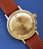 GLASHÜTTE HERRENARMBANDUHR CHRONOMETER, REF. -NR. 503203, DEUTSCHLAND UM 1965, METALLGEH. HART VERG., EDELST.-BODEN WASSERGESCH. AUFGE- DR., BEI ...