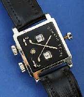GOLFZÄHLER IN FORM EINER ARMBANDUHR, BEZ. DOMATIC SCORE, SCHWEIZ NACH US-PATENT UM 1956, METALL ELOX., ORIG. BAND, LT. LAGER- U. NUTZSP.