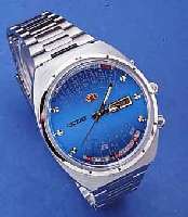 ORIENT HERRENARMBANDUHR, JAPAN UM 1990, EDELST., EDELST.-BD., UNGETR. LAGERW., TAG U. DAT. ZU KOORD. B. Z. JAHRE 2032, VERKAUFSLOGO, BEI SCHÄTZUNG ...