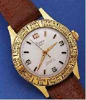 STOWA HERRENARMBANDUHR WELTZEIT, F.D. DTSCH. MARKT UM 1959, METALL GG-AUFL., EDELST.-BOD., DREHLÜN. M. WELTSTÄDTEAUFDR., 17 ST., HANDAUFZ ., ...