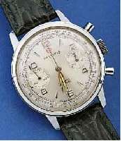 HELBROS ARMBANDCHRONOGRAPH, SCHWEIZ UM 1968, METALL VERCHR., EDELST.-BOD. GESCHR., 17 ST., 30 MIN-STOPPZÄHLER, TELE- U. TACHYMETERAUßEN- SKALA ...