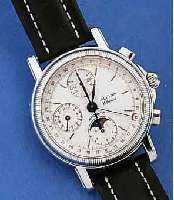 ALPINA ARMBANDCHRONOGRAPH, AUTOMATIK M. VOLL- KALENDERANZ. INCL. MONDPHASE, EDELST. TEILW. POL., ZWIEBELKRONE M. FLANKENSCHUTZ, BEIDS. ...