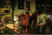 RAU, EMIL, 1858 DRESDEN-1937 MÜNCHEN, SCHNITTER UND DIRNDL VOR DER HÜTTE, ÖL/LWD, FEINE LASIERENDE MALEREI MIT SCHÖNEN LICHTEFFEKTEN DER DURCH ...