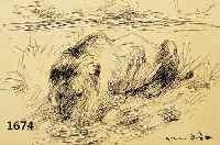 DILL, OTTO, PROF., 1884 NEUSTADT-1957 BAD DÜRKHEIM, LÖWE AN DER TRÄNKE, TUSCHFEDERZEICHNUNG, RECHTS UNTEN HANDSIGNIERT (LEICHT VERWISCHT), CA. ...