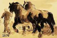 DILL, OTTO, PROF., 1884 NEUSTADT-1957 BAD DÜRKHEIM, ZWEI KALTBLÜTER MIT PFERDEFÜHRER, AQUARELLIERTE TUSCHEZEICHNUNG, HANDSIGN., CA. 34 X 46 CM, ...