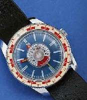 LIP SELTENE HERRENARMBANDUHR M. THERMOMETER IN ACRYLVERGL., FRANKREICH UM 1962, METALL HART VERCHR., EDELST.-BOD. VERSCHR., UNGETR. LAGER- W., LÜN. ...