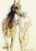 DILL, OTTO, 1884 NEUSTADT-1957 BAD DÜRKHEIM, PFERDEFÜHRER, FEDERZEICHNUNG, UM 1920, HAND- SIGNIERT, CA. 29 X 19 CM, PP, U.GL., R.