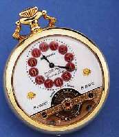 HEBDOMAS/MOERIS OFFENE HERRENTASCHENUHR MIT ACHTTAGEWERK, REPLIKA VON CA. 1918, GEFERT. WOHL 70ER JAHRE, METALL VERG. (10 MICRON), EMAILZIFFERBL. ...