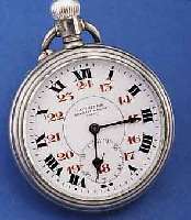 LONGINES HERRENTASCHENUHR OFFEN, FÜR DEN RUSS. MARKT UM 1910, NICKEL, AUF EMAILBL. TEILW. HERKUNFT IN KYRILLISCH (BLATT FEIN HAARR. BEI 6), FETTE ...