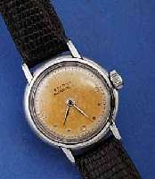 ETERNA DAMENSPORTUHR, HAMMERAUTOMATIK, SELTEN, EDELST.-BOD. GESCHR., SCHWEIZ UM 1948, AUßER KRONE LEDERBD. U. ZEIGER ORIG. ZUSTAND, KAL. 1033H, ...