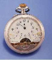 HEBDOMAS HERRENTASCHENUHR MIT 8-TAGE-WERK, 800ER SILBER, BER., EMAILBL. FEIN HAARR., GOLD- U. SILBERPIQUETARBEIT, WERK VERG., SCHWUNGBEREICH DER ...