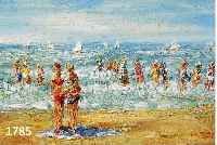 UNGER, WOLFGANG HEINZ, GEB. 1929 HALLE, VIELFIGURIGE STRANDSZENE, ÖL/LWD, SIGN., CA. 20 X 25 CM, R.