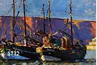 WILKE, PAUL, ERNST, DAT. 1932, ÖL/KARTON, FISCHEBOOTE VOR HELGOLAND, NACH DER NATUR, MIT WIDMUNG ZUR ERINNERUNG AN DIE SONDERAUSSTELLUNG ...