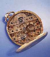 PATECK & CIE HERRENTASCHENUHR OFFEN, SCHLÜS- SELAUFZUG (NICHT PPC), SCHWEIZ UM 1850, GG 585/000, BER./DELLIG, AM PENDANT REP. (GOLD- LOT), ...
