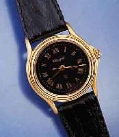 CHAGALL DESIGNERDAMENARMBANDUHR, SCHWEIZ UM 1992, HIGH-TECH-QUARTZW. M. DATUM, METALL MATT VERG., LEDERB., L. LAGERSP. AM BODEN- ÖFFNUNGSBER., ...