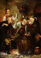 KLAUS, JOHANNES, GEB. 1923, SCHÜLER VON PROF. PIPER, MITAUSSTELLER IM SALON DES NATIONS PARIS 1984, HIER: WEINPROBE, ÖL/LWD., RE. UNTEN ...