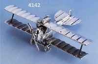SILBERMINIATUR DOPPELDECKER, 925ER SILBER, VOLLPLASTISCHE DARSTELLUNG, PROPELLER UND RÄDER BEWEGLICH, B. CA. 11 CM