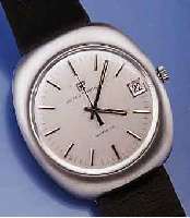 GIRARD PERREGAUX HERRENARMBANDUHR, ERSTE QUARTZSERIE M. ANALOGANZ., EDELST. MATT., BODEN GESCHR., NEUTR. LEDERB., UNGETR. LAGER- W. UM 1973, WERK ...
