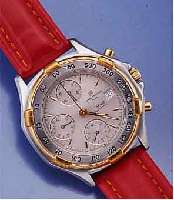 MICHEL HERBELIN ARMBANDCHRONOGRAPH AUTOMATIK MODELL SAFARI, SCHWEIZ UM 1988, EDELST., BODEN U. KRONE GESCHR., DRÜCKER WIE TEILE DER LÜNETTE M. ...