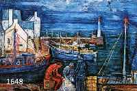 BUSCHLE, ERICH, GEB. 1901 KARLSRUHE, STUDIUM AN DEN AKADEMIEN KARSRUHE UND DRESDEN, HIER: HAFEN IN DER BRETAGNE, ÖL/HARTFASER, LI. U. MONOGR. UN ...