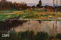 IMGRABEN, CÄCILIE, GEB. 1879 KARLSRUHE, BLICK AUF EIN AM WEIHER GELEGENES DORF, ÖL/LWD, RE. U. SIGN. UND DAT. 1914, CA. 37 X 52 CM, R.