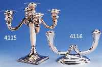 KERZENSTÄNDER MIT 5 BRENNSTELLEN, PFORZHEIM GUTH UM 1930, 925ER SILBER, SCHAFT ELFENBEIN KANELIERT, KLASSIZISTISCH MIT BAROCKEINSCHLAG, GUTE ...