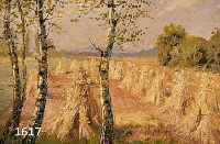 VON ANDOK, LUDWIG, 1890 UNGARN-1981 MÜNCHEN, LANDSCHAFT MIT FELD NACH DER ERNTE, IM VORDER- GRUND BIRKEN, ÖL/LWD, RE. U. SIGNIERT, HELLE ...