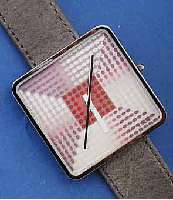 BULOVA DESIGNERARMBANDUHR VASARELY, SCHW. HIGH-TECH-QUARTZWERK MIT ZENTRALSEK., MESSING- GEH. SILBERGRAU PATINIERT, EDELSTAHLSPRENG- DECKEL 22 KT ...