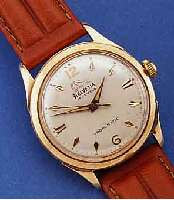 HELVETIA HERRENARMBANDUHR TROPOMATIC, SCHWEIZ UM 1954, RG 750/000, BOD. GESCHR., ORI . BLATT M. AUFWEND. SYMB., 25 ST., WERK VERG., KAL. 837, ...
