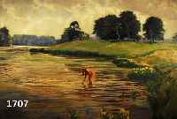 HEMPFING, WILHELM, 1886 SCHÖNAU-1948 KARLS- RUHE, ÖL/LWD, SIGN., HIER: BADENDE IN GRÜNER LANDSCHAFT, CA. 81 X 110 CM, RAHMEN