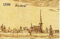 KONV. VON 3 BLATT MIT KIRCHBERG UND SIMMERN (HUNSRÜCK), 1.) KUPFERSTICH M. MERIAN, GESAMTANSICHT KIRCHBERG, CA. 9 X 33 CM; 2.) HOLZSCHNITT AUS ...