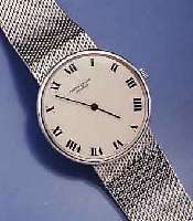 FAVRE-LEUBA HERRENARMBANDUHR, SCHWEIZ UM 1968, FLACHES EDELST.-GEH. INCL. EDELST.- FLECHTBD., EMAILFARB. KONTRASTZIFFERBL. LT. HAARRISSIG BEI 10, ...