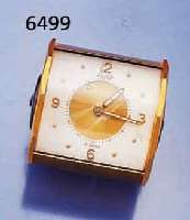 JAEGER TISCHWECKERCHEN MIT 8-TAGE-WERK, MESSING VERG., SCHWEIZ UM 1960, GEH- U. WECK- WERK EIN FEDERH., BED. RÜCKS., D. CA. 54 MM, L. CA. 55 MM, ...