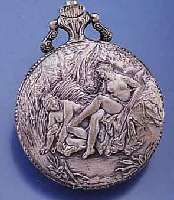SAVONETTEHERRENTASCHENUHR, M. EROTISCHEM, BEWEGL. MOTIV AUF ZIFFERBL., REPLIKA VON CA. 1870, AKTUELLE PRODUKTION, METALL VERS., 17 ST., ...