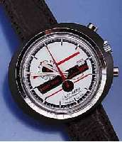EASY RIDER EINFACHER ARMBANDCHRONOGRAPH MODELL JACKY X, DESIGN WOHL VON HEUER, FIBERGLAS- GEH., GLASR. GEDR., LEDERB. SPÄTER, DATUM, SCHWEIZ UM ...