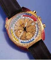 WAKMANN ARMBANDCHRONOGRAPH AUTOMATIK, SCHWEIZ UM 1972, MASSIV METALL VERG., EDELST.- BODEN GEDR., KALENDER ZU KOORD. DURCH ZIFFER- BLATTAUßENKRANZ ...