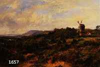 CAFFYN, WALTER WALLOR, 1845-1898, WEITE LANDSCHAFT MIT HEIMKEHRENDEM BAUERN MIT PFERDEWAGEN, IM HINTERGRUND WINSMÜHLE, ÖL/LWD, LI. U. SIGNIERT ...